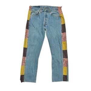 ★ Levi’s 501 Vintage (80’s) Custom Patchwork Women’s Jeans w/ Colorful Print ★